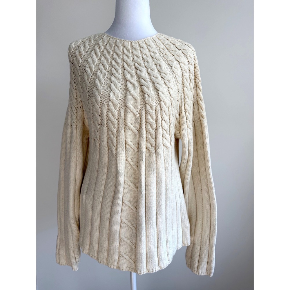 Real Clothes Cable Knit Sweater Cream Cotton Textured Boho Preppy XL